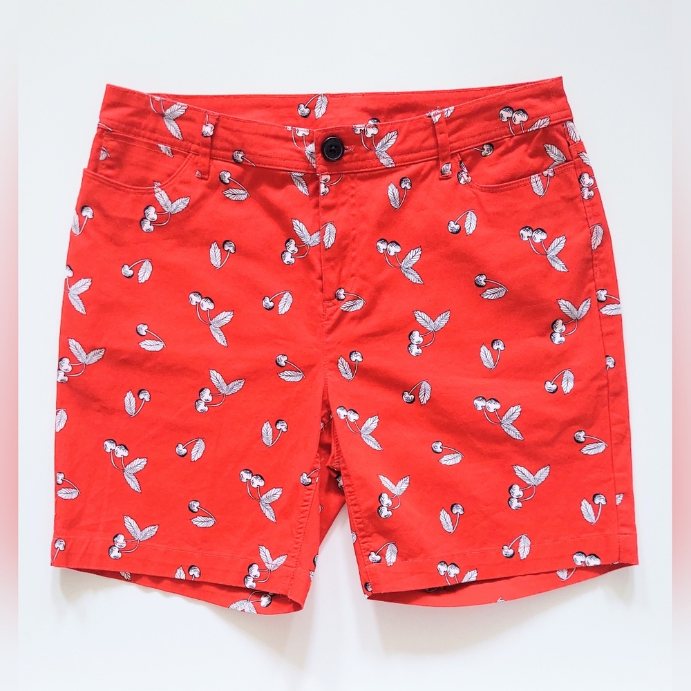 Christopher & Banks Red Cherry Print Stretch Chino Shorts Size 6